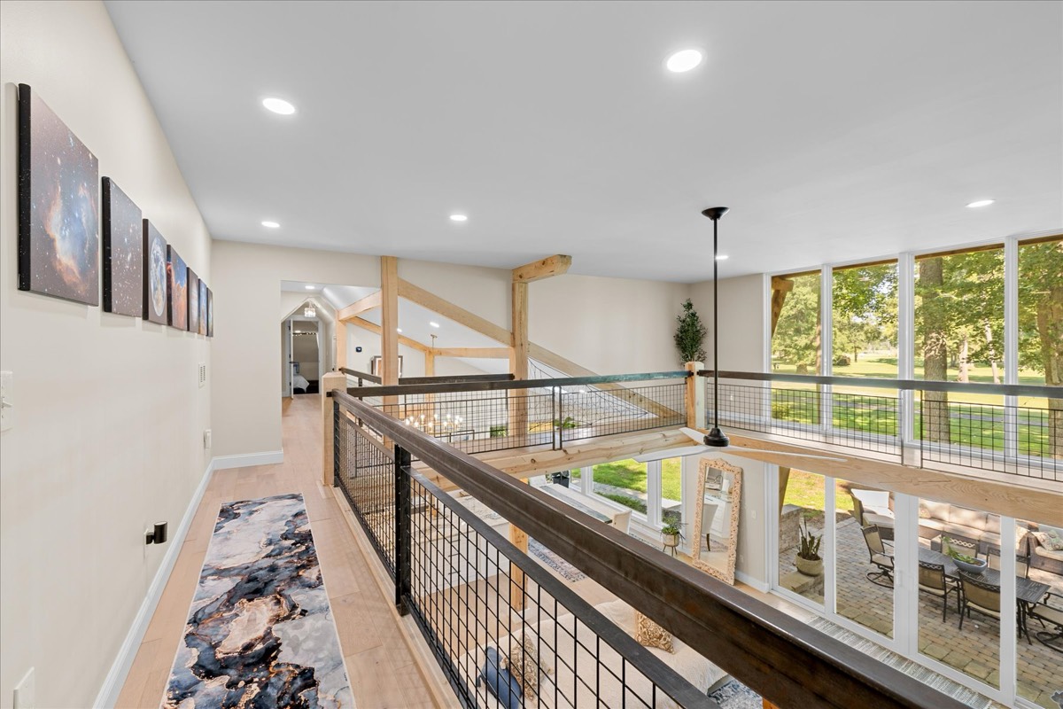 Upper level with art gallery wall